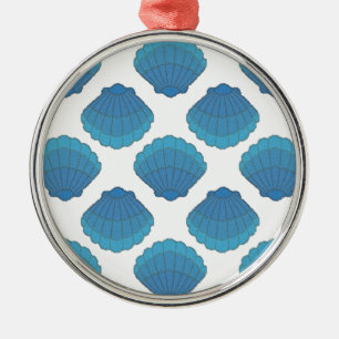 Blue Seashell Mosaic Pattern Metalen Ornament