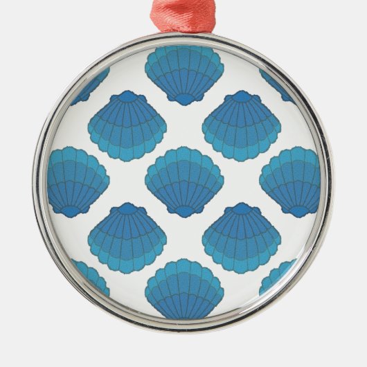 Blue Seashell Mosaic Pattern Metalen Ornament (Voorkant)