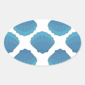 Blue Seashell Mosaic Pattern Ovale Sticker (Voorkant)