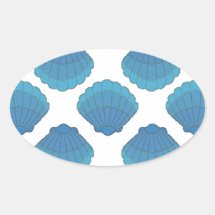 Blue Seashell Mosaic Pattern Ovale Sticker
