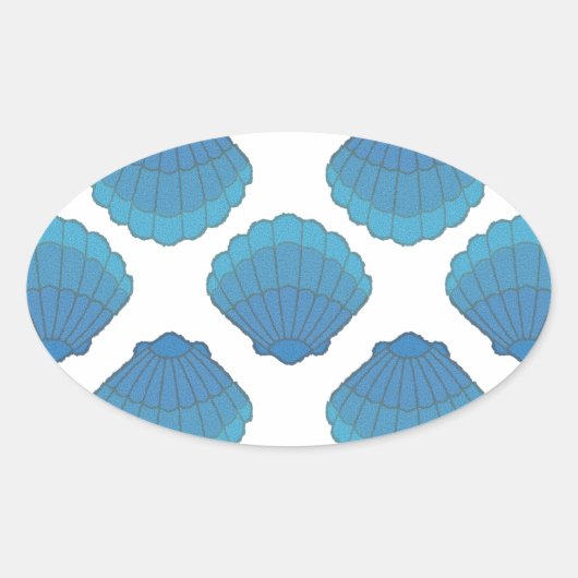 Blue Seashell Mosaic Pattern Ovale Sticker (Voorkant)