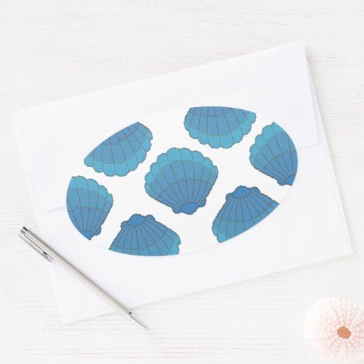 Blue Seashell Mosaic Pattern Ovale Sticker (Envelop)