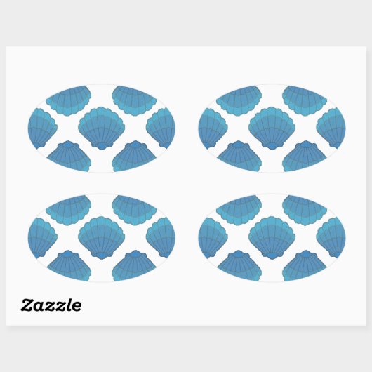 Blue Seashell Mosaic Pattern Ovale Sticker (Vel)