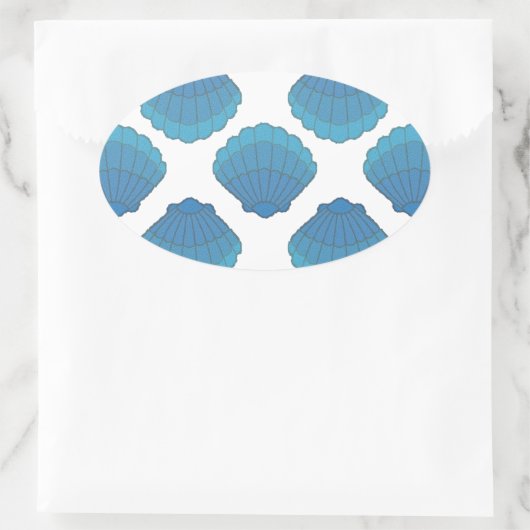 Blue Seashell Mosaic Pattern Ovale Sticker (Tas)