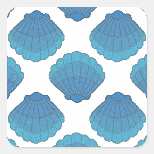 Blue Seashell Mosaic Pattern Vierkante Sticker (Voorkant)