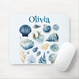 Blue Seashell Mouse Pad | Custom Name Muismat