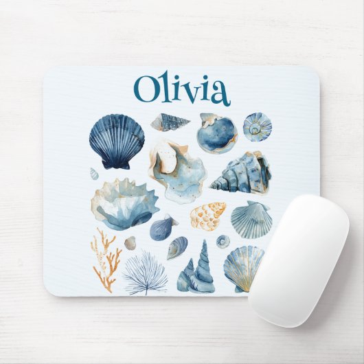 Blue Seashell Mouse Pad | Custom Name Muismat (Met muis)