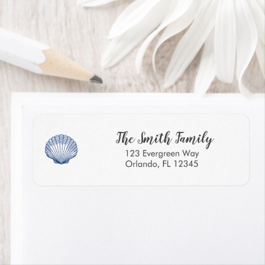 Blue Seashell Ocean Painting Art Address Etiket (Insitu)