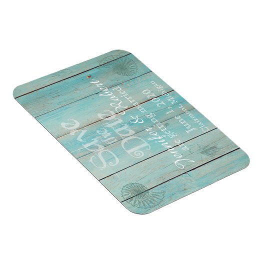 Blue Seashell op het houten strand Weddenschap Sav Magneet (Rechterzijde)