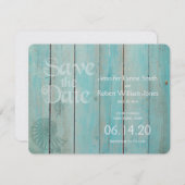 Blue Seashell op het houten strand Weddenschap Sav Save The Date (Voorkant / Achterkant)