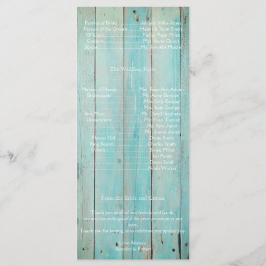 Blue Seashell op Wood Beach bruiloft programma Programmakaart (Achterkant)