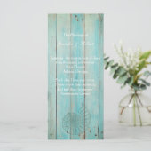 Blue Seashell op Wood Beach bruiloft programma Programmakaart (Staand voorkant)