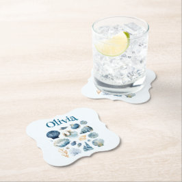 Blue Seashell Paper Onderzetter – Aangepaste naam