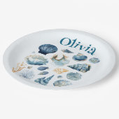 Blue Seashell Papieren Borden | Aangepaste naam Papieren Bordje (Gekanteld)