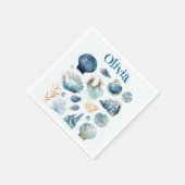 Blue Seashell Papieren servetten | Aangepaste naam (Hoek)