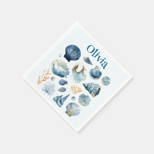 Blue Seashell Papieren servetten | Aangepaste naam (Hoek)