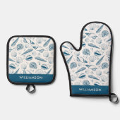 Blue Seashell-patroon Ovenwant & Pannenlap Set (Voorkant)