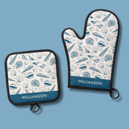 Blue Seashell-patroon Ovenwant & Pannenlap Set