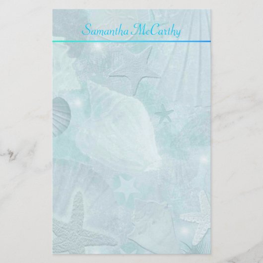 Blue Seashell Personal Stationery Briefpapier (Voorkant)
