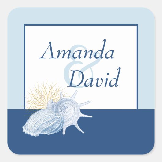 Blue Seashell Pesonalized Stickers (Voorkant)