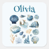 Blue Seashell Sticker | Custom Name (Voorkant)