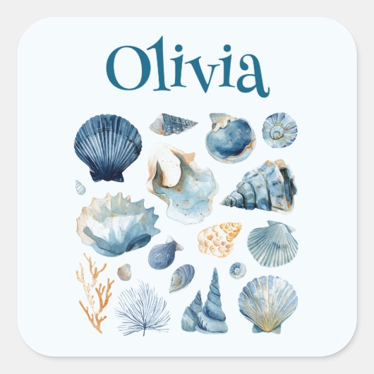 Blue Seashell Sticker | Custom Name (Voorkant)