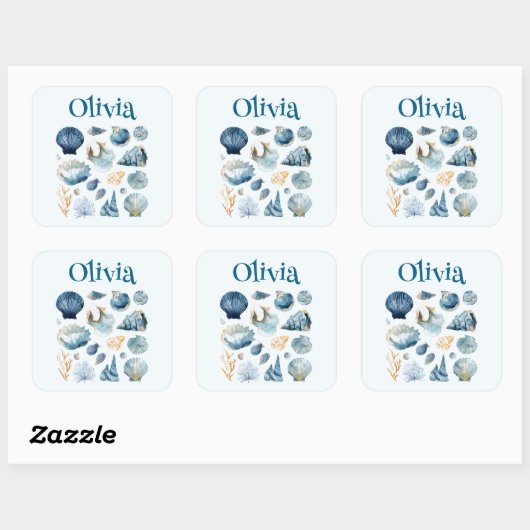 Blue Seashell Sticker | Custom Name (Vel)