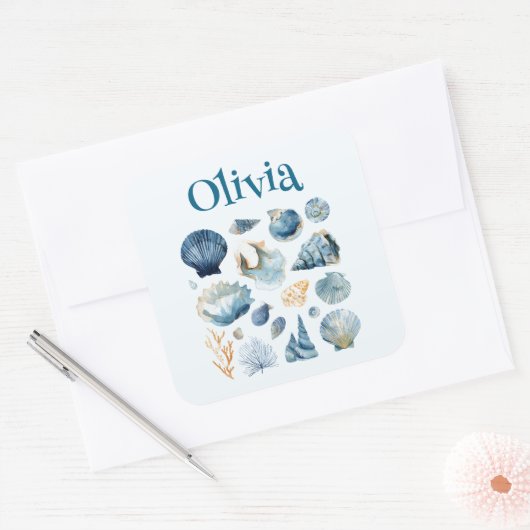 Blue Seashell Sticker | Custom Name (Envelop)