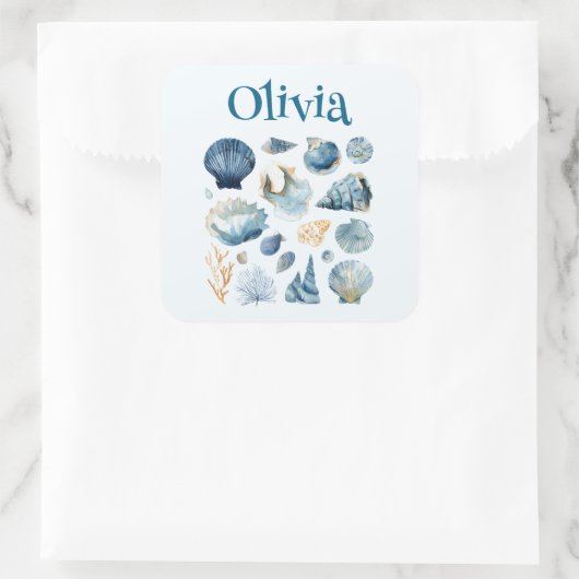 Blue Seashell Sticker | Custom Name (Tas)