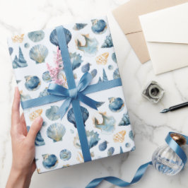 Blue Seashell Summer Wrapping Paper  Cadeaupapier