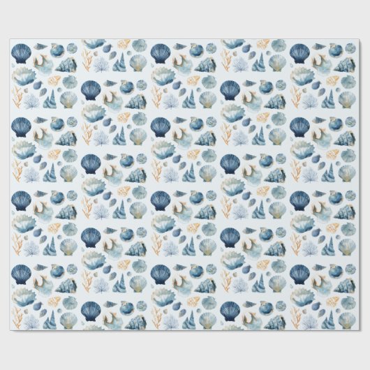 Blue Seashell Summer Wrapping Paper  Cadeaupapier (Vlak)
