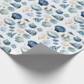Blue Seashell Summer Wrapping Paper Cadeaupapier (Hoek)