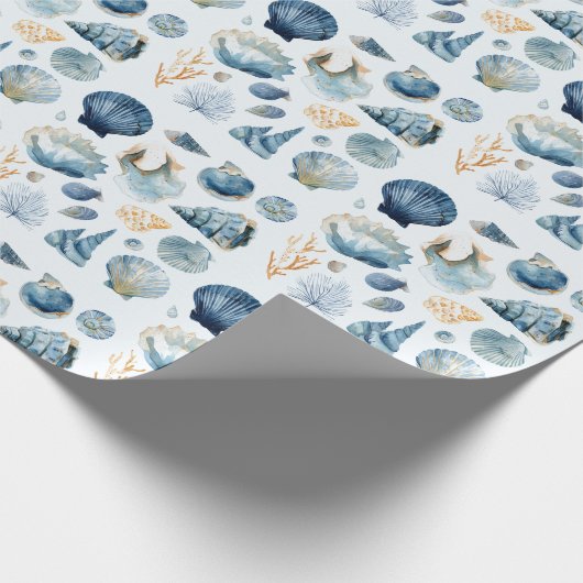 Blue Seashell Summer Wrapping Paper  Cadeaupapier (Hoek)