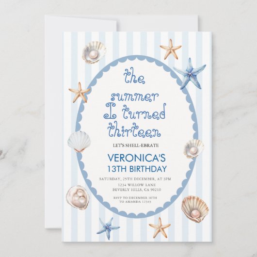 Blue Seashell The Summer I Turned Thirteen verjaar Kaart (Voorkant)