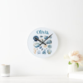 Blue Seashell Wall Clock | Custom Name Ronde Klok