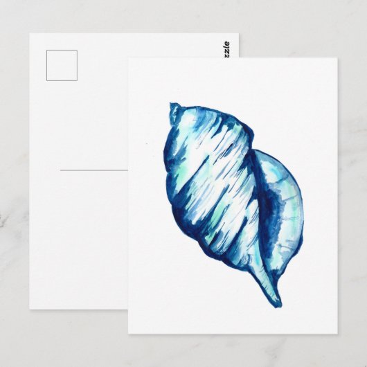 Blue Seashell-Waterverf Briefkaart (Voorkant / Achterkant)