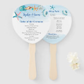 Blue Seashell Waterverf Theme Wedding Programme Handwaaier (Voorkant en achterkant)