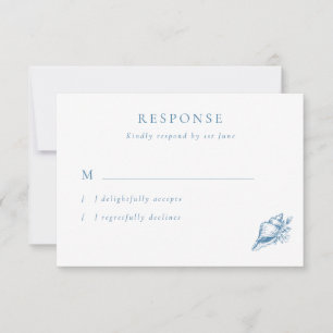  Blue Seashell Wedding RSVP Kaart