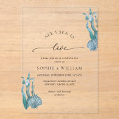 Blue Seashell Zee Ocean Nautical Coastal Wedding Acryl Uitnodigingen (Voorkant)