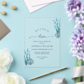 Blue Seashell Zee Ocean Nautical Coastal Wedding Acryl Uitnodigingen (Insitu (Huwelijk))