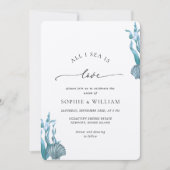 Blue Seashell Zee Ocean Nautical Coastal Wedding Kaart (Voorkant)