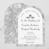 Blue Seashell Zilvergrijs Waterverf Strandbruiloft Kaart (Voorkant / Achterkant)