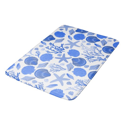 Blue Seashells and Coral Pattern Badmat (Gekanteld)