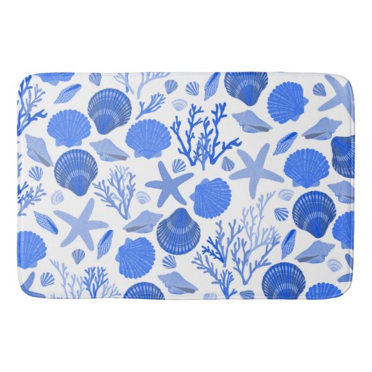 Blue Seashells and Coral Pattern Badmat (Voorkant)