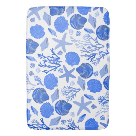 Blue Seashells and Coral Pattern Badmat (Voorkant Verticaal)
