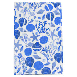 Blue Seashells and Coral Pattern Medium Cadeauzakje