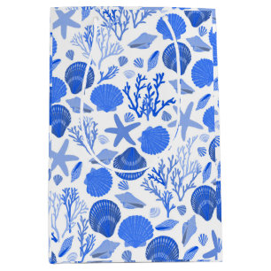 Blue Seashells and Coral Pattern Medium Cadeauzakje