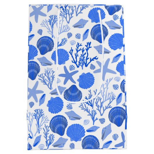 Blue Seashells and Coral Pattern Medium Cadeauzakje (Achterkant)