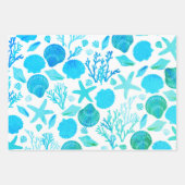 Blue Seashells and Coral Pattern Seaside Cadeaut Inpakpapier Vel (Voorkant)