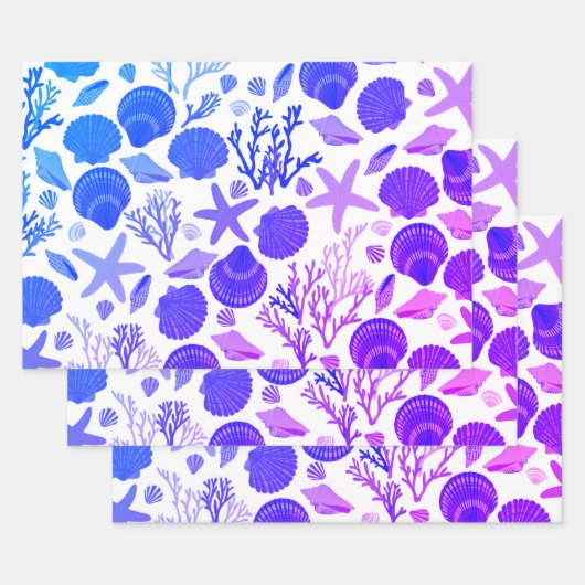 Blue Seashells and Coral Pattern Seaside Cadeaut Inpakpapier Vel (Set)
